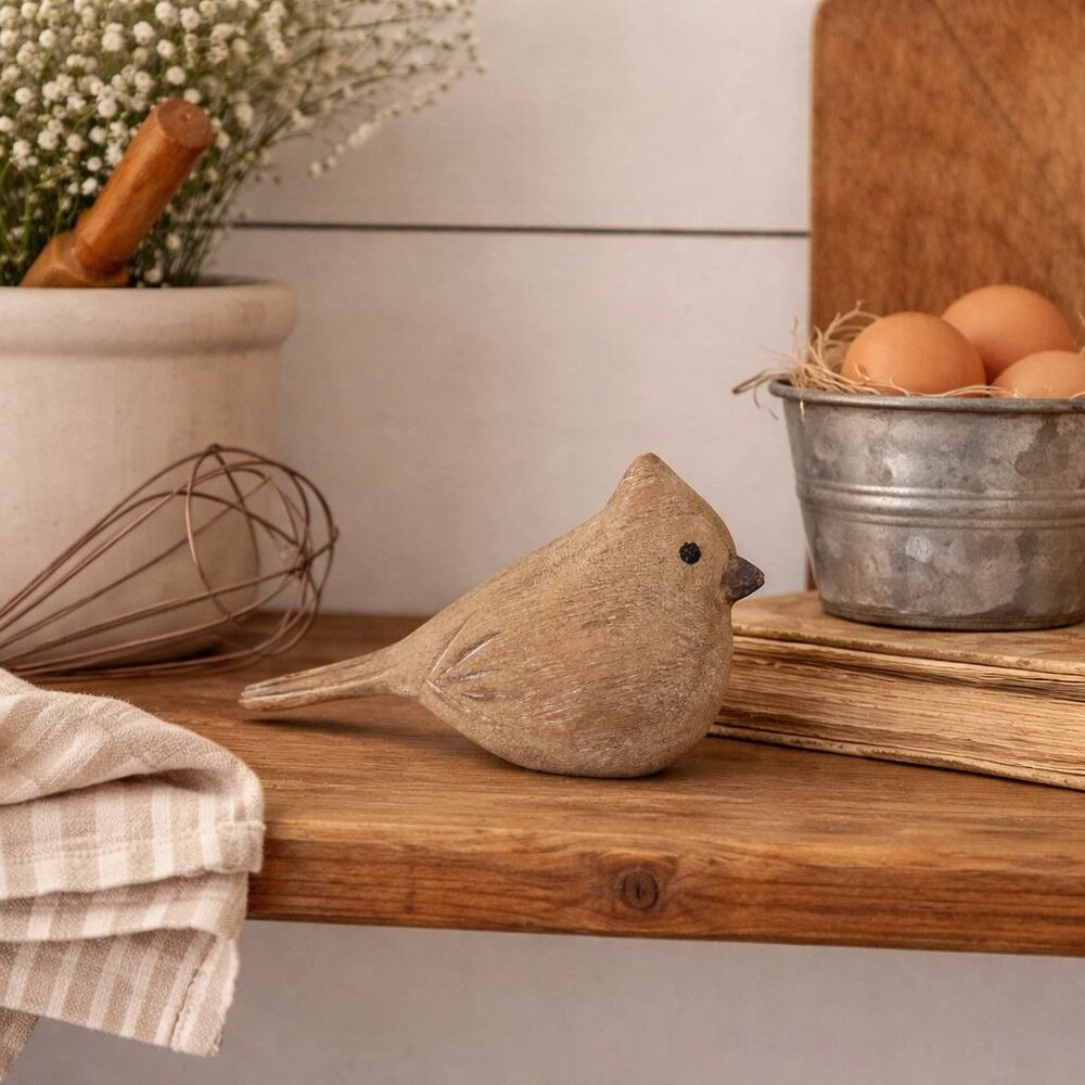 Distressed Wooden Bird Figurine Rustic Farmhouse Shelf Decor Lovebird